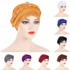 New 8 Colors Muslim Women Inner Caps Braided Bandanas Hijab Comfort Fashion Turban Hat Colorful Chemo Hats Head Wearing turbante Women Hats
