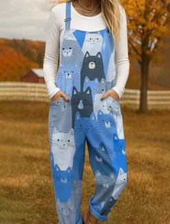 Online 100% Cotton Women's Dungarees Lightweight Graphic Sleeveless Sleeveless Straight Square Neck Pocket with Pocket Vacation Daily Loose Fit Pink Blue Purple Summer Women Graphic Jumpsuit