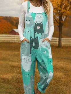Online 100% Cotton Women's Dungarees Lightweight Graphic Sleeveless Sleeveless Straight Square Neck Pocket with Pocket Vacation Daily Loose Fit Pink Blue Purple Summer Women Graphic Jumpsuit