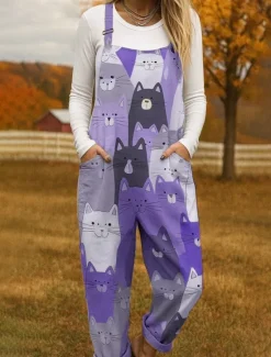Online 100% Cotton Women's Dungarees Lightweight Graphic Sleeveless Sleeveless Straight Square Neck Pocket with Pocket Vacation Daily Loose Fit Pink Blue Purple Summer Women Graphic Jumpsuit