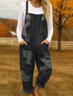 Online 100% Cotton Women's Overall Lightweight Graphic Sleeveless Sleeveless Straight Square Neck with Pocket Vacation Daily Loose Fit Black Navy Blue Blue Summer Women Graphic Jumpsuit