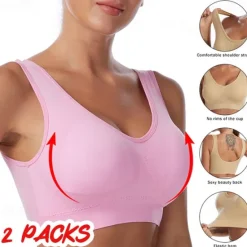 New 2 Pack Underwear Women's Plus Size Deep U Comfortable Beauty Back Yoga Vest with Pads No Steel Ring Gathered Shock-proof Sports Bra Home Outfits Women Lingerie
