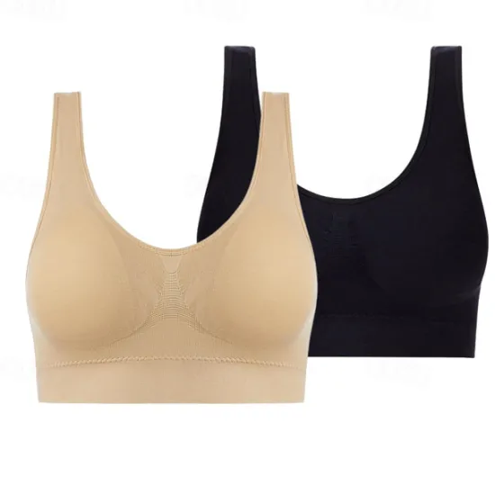 New 2 Pack Underwear Women's Plus Size Deep U Comfortable Beauty Back Yoga Vest with Pads No Steel Ring Gathered Shock-proof Sports Bra Home Outfits Women Lingerie