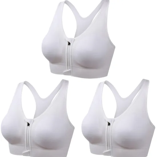 New 3 Pack Women's High Support Sports Bra Running Bra Seamless Zip Front Racerback Bra Top Padded Yoga Fitness Gym Workout Breathable Shockproof Quick Dry Khaki Black White Solid Colored Home Outfits Women Lingerie