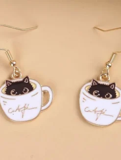 Sale 1 Pair Drop Earrings For Women's Birthday Gift Date Alloy Classic Cat Cup Women Trendy Jewelry