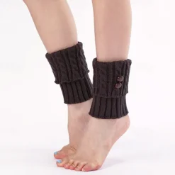 Hot 1 Pair Women Solid Warm Boots Cover Foot Covers Autumn and Winter Knitted Twist Button Short Leg Pads Knee Socks Boots Cover Women Socks