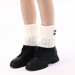 Hot 1 Pair Women Solid Warm Boots Cover Foot Covers Autumn and Winter Knitted Twist Button Short Leg Pads Knee Socks Boots Cover Women Socks
