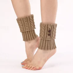Hot 1 Pair Women Solid Warm Boots Cover Foot Covers Autumn and Winter Knitted Twist Button Short Leg Pads Knee Socks Boots Cover Women Socks