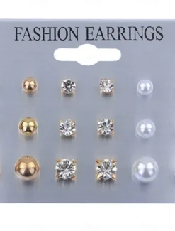 Online 9 Pairs Stud Earrings For Women's Party Evening Prom Date Alloy Classic Fashion Women Trendy Jewelry