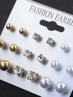 Online 9 Pairs Stud Earrings For Women's Party Evening Prom Date Alloy Classic Fashion Women Trendy Jewelry