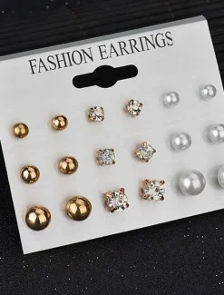 Online 9 Pairs Stud Earrings For Women's Party Evening Prom Date Alloy Classic Fashion Women Trendy Jewelry