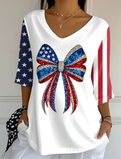 Outlet American Women's Blouse Floral Graphic Bohemia Vintage Tropical 3/4 Length Sleeve V Neck Regular Tops Daily Buttons Print Black Dusty Blue Light Blue Summer Spring Women Independence Day Top