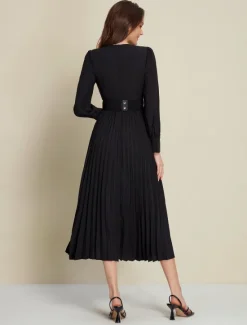 Discount Satin Pleated Party/Wedding Guest Deep V Long Sleeve Belted Maxi Dress dress to impress 2024 Women Cocktail Dress