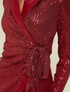 Online Sequin Deep V Wedding Guest/Party/Birthday Long Sleeve Mini Dress Wrap Dress dress to impress 2024 Women Cocktail Dress