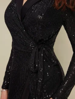 Online Sequin Deep V Wedding Guest/Party/Birthday Long Sleeve Mini Dress Wrap Dress dress to impress 2024 Women Cocktail Dress
