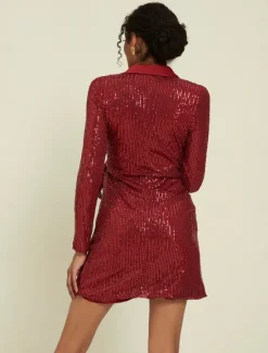 Online Sequin Deep V Wedding Guest/Party/Birthday Long Sleeve Mini Dress Wrap Dress dress to impress 2024 Women Cocktail Dress