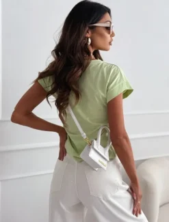Online Blouse Women's Black Yellow Light Green Solid / Plain Color Knitting Daily Elegant Round Neck Regular Fit S Women T-Shirts