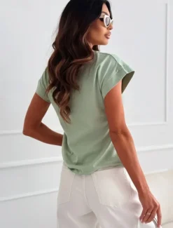 Online Blouse Women's Black Yellow Light Green Solid / Plain Color Knitting Daily Elegant Round Neck Regular Fit S Women T-Shirts