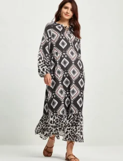 Online Boho Abstract Animal Print Maxi Dress Women Casual Dress