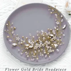 New Bride Flower Wedding Hair Vine Crystal Bridal Hair Piece Rhinestone Party Hair Accessories Leaf Hair Jewelry Bead Headpiece for Women and Girls Women Accessories