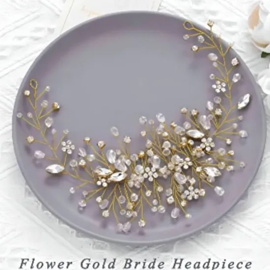 New Bride Flower Wedding Hair Vine Crystal Bridal Hair Piece Rhinestone Party Hair Accessories Leaf Hair Jewelry Bead Headpiece for Women and Girls Women Accessories