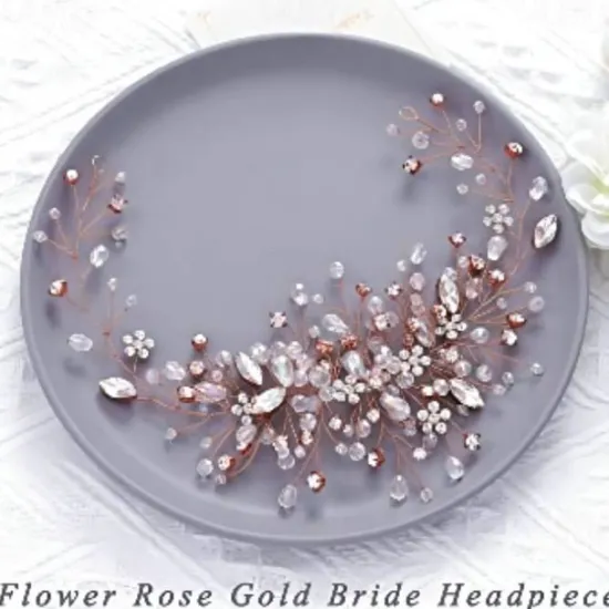 New Bride Flower Wedding Hair Vine Crystal Bridal Hair Piece Rhinestone Party Hair Accessories Leaf Hair Jewelry Bead Headpiece for Women and Girls Women Accessories