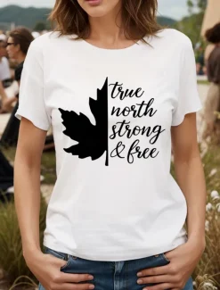 Discount Canada Women's T Shirt Graphic Flag Letter Vintage Stylish Casual Short Sleeve Crew Neck Round Neck Regular Tops Daily Weekend Print Black and White White Black Black White Red Women Independence Day Top