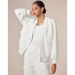 Discount Casual Crew Neck Textured Raglan Sleeve Bomber Jacket Women Cardigans & Outerwears|Jackets