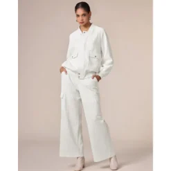 Discount Casual Crew Neck Textured Raglan Sleeve Bomber Jacket Women Cardigans & Outerwears|Jackets