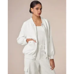 Discount Casual Crew Neck Textured Raglan Sleeve Bomber Jacket Women Cardigans & Outerwears|Jackets