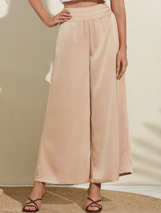 Outlet Casual Satin Wide Leg Trousers Women Pants