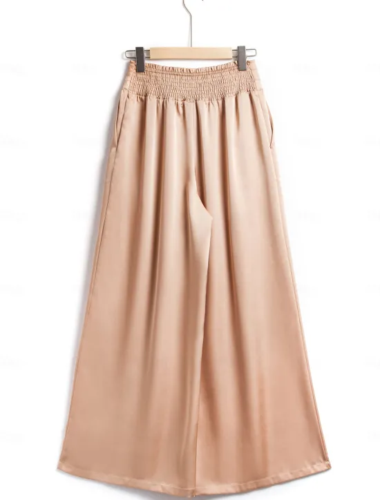 Outlet Casual Satin Wide Leg Trousers Women Pants