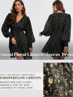 Outlet Chiffon Casual Floral Ruffle Swing Mini Dress Women Chiffon Dresses