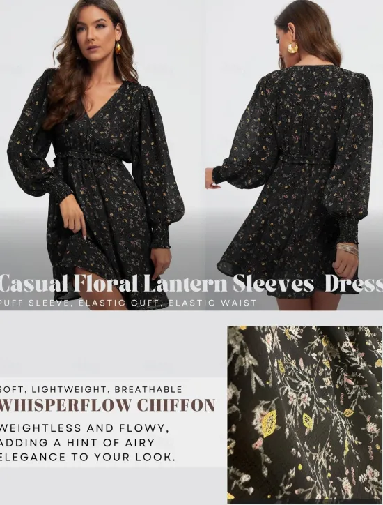 Outlet Chiffon Casual Floral Ruffle Swing Mini Dress Women Chiffon Dresses