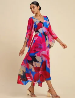 New Chiffon Floral V Neck Maxi Dress Women Casual Dress