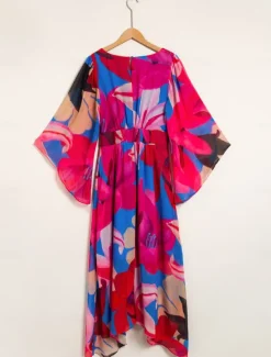 New Chiffon Floral V Neck Maxi Dress Women Casual Dress