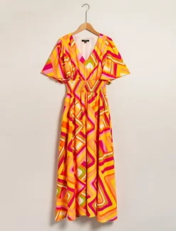 Clearance Chiffon Geometric V Neck Maxi Dress Women Chiffon Dresses|Casual Dress