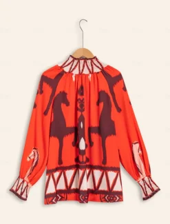 Hot Chiffon Bohemian Printing Turtleneck Blouse Women Blouses & Shirts