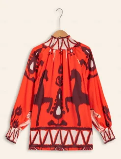 Hot Chiffon Bohemian Printing Turtleneck Blouse Women Blouses & Shirts