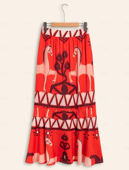 Best Chiffon Printing Elegant Bohemia Midi Skirt Women Skirts