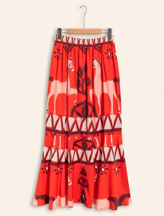 Best Chiffon Printing Elegant Bohemia Midi Skirt Women Skirts