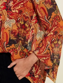 Chiffon Paisley Ruffle Sleeve Blouse Women Chiffon Tops