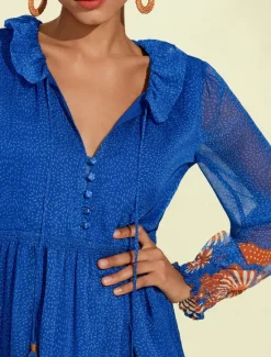 Online Chiffon Tropical Flowers Puff Sleeve Boho Dress Women Chiffon Dresses