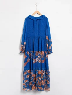 Online Chiffon Tropical Flowers Puff Sleeve Boho Dress Women Chiffon Dresses