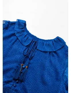 Online Chiffon Tropical Flowers Puff Sleeve Boho Dress Women Chiffon Dresses