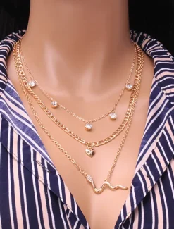 Outlet Choker Necklace Chrome Women's Elegant Artistic Layered Necklace For Wedding Party Valentine's Day Women Spring Accessories|Trendy Jewelry