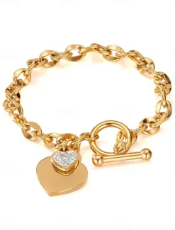 Outlet Classic Sweet Heart Fashion Personalized Titanium Steel Bracelet Jewelry Silver / Gold For Daily Women Accessories