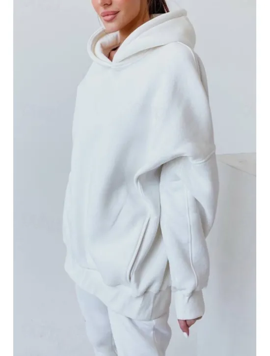 Comfry Fleece Women's Sweatshirt Hoodie Warm Long Sleeve Hooded Black Spring Fall Women Two Piece Sets
