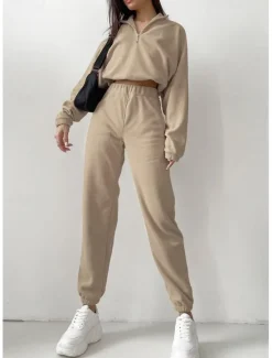 Online Comfry Fleece Women's Sweatshirt Pants Sets Outdoor Warm Long Sleeve Spring Fall Women Two Piece Sets