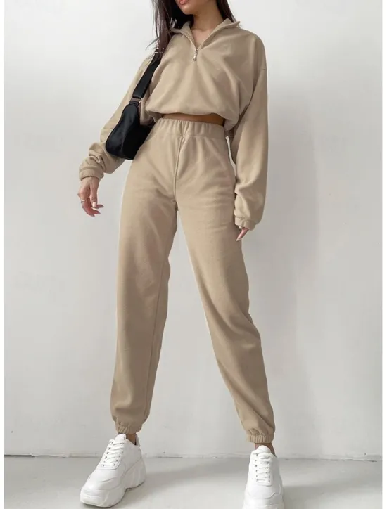 Online Comfry Fleece Women's Sweatshirt Pants Sets Outdoor Warm Long Sleeve Spring Fall Women Two Piece Sets